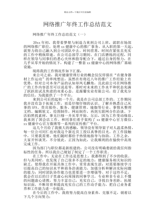 网络推广年终工作总结范文