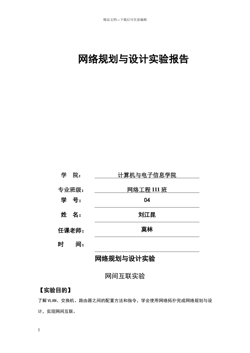 网络规划与设计实验报告_第1页