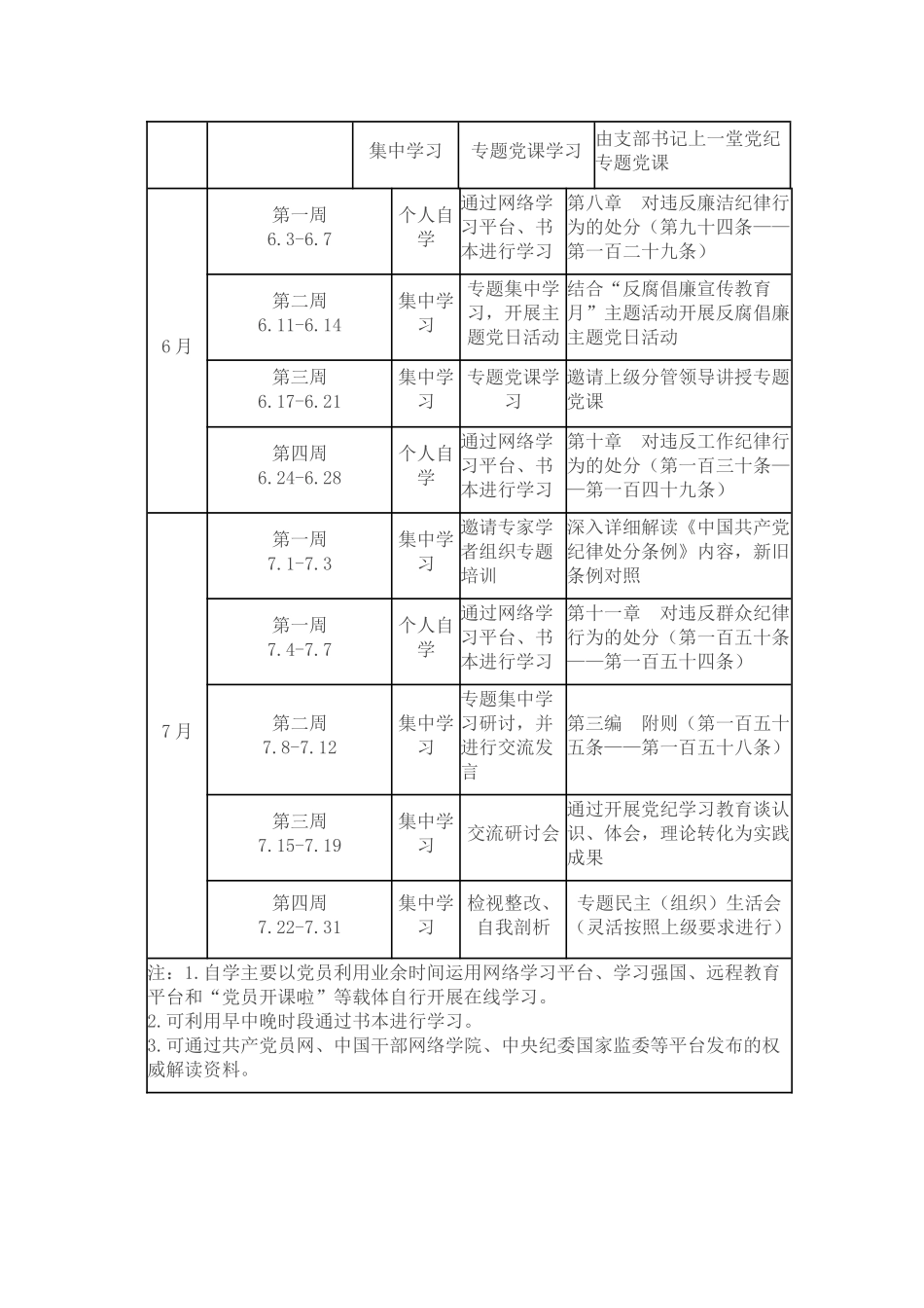 2024年党支部党纪学习教育学习计划表_第2页