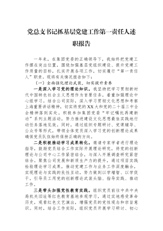 2024年党总支书记抓基层党建工作第一责任人述职报告