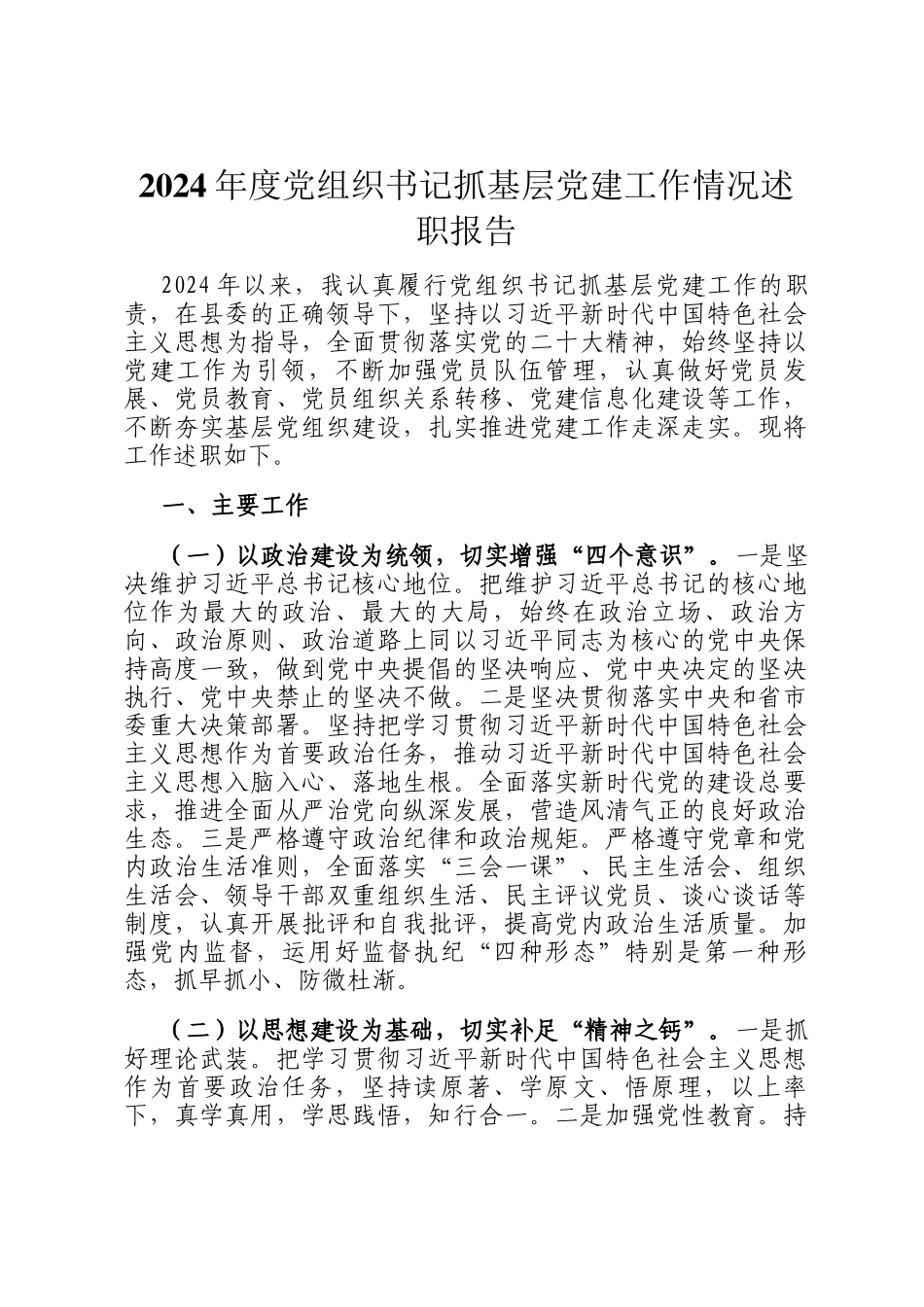 2024年度党组织书记抓基层党建工作情况述职报告_第1页