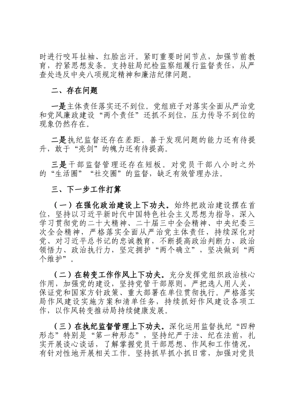 2024年度区局落实全面从严治党主体责任情况的报告_第3页