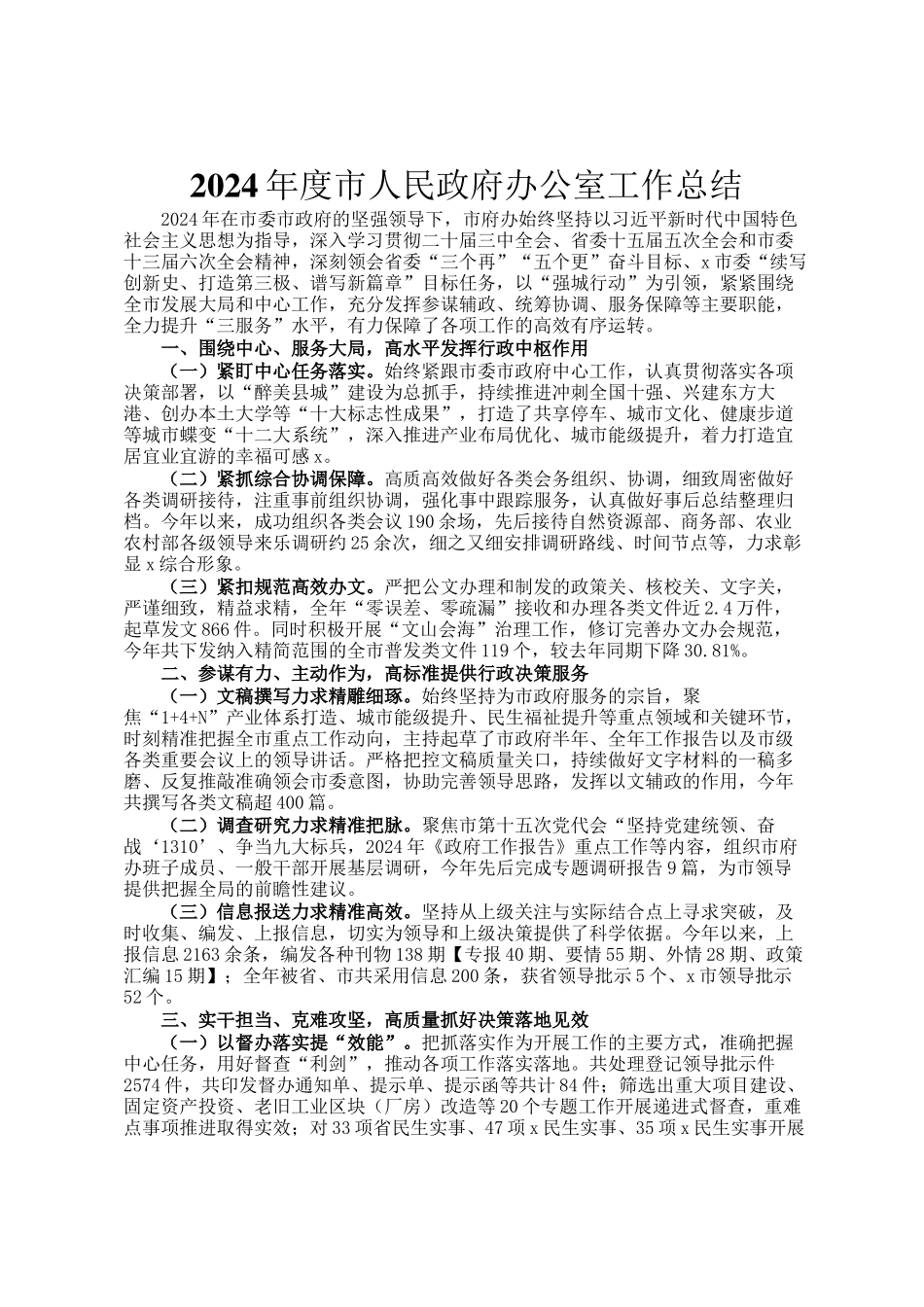 2024年度市人民政府办公室工作总结_第1页