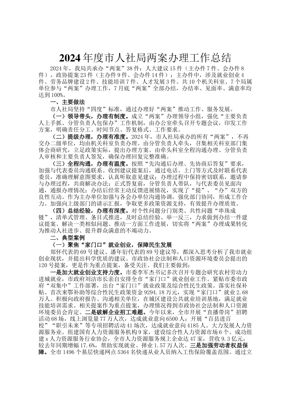 2024年度市人社局两案办理工作总结_第1页