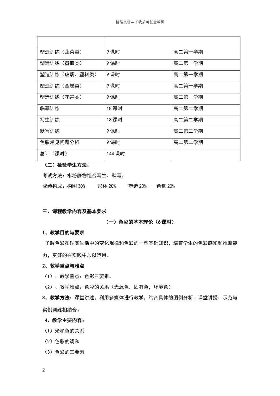 美术专业生教学计划_第2页