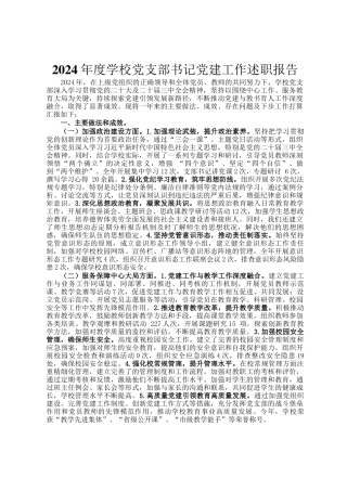 2024年度学校党支部书记党建工作述职报告