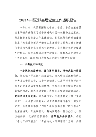 2024年度抓基层党建工作述职报告（书记）