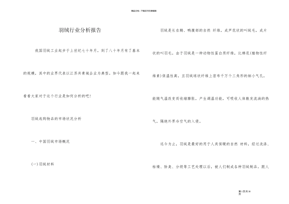 羽绒行业分析报告_第1页