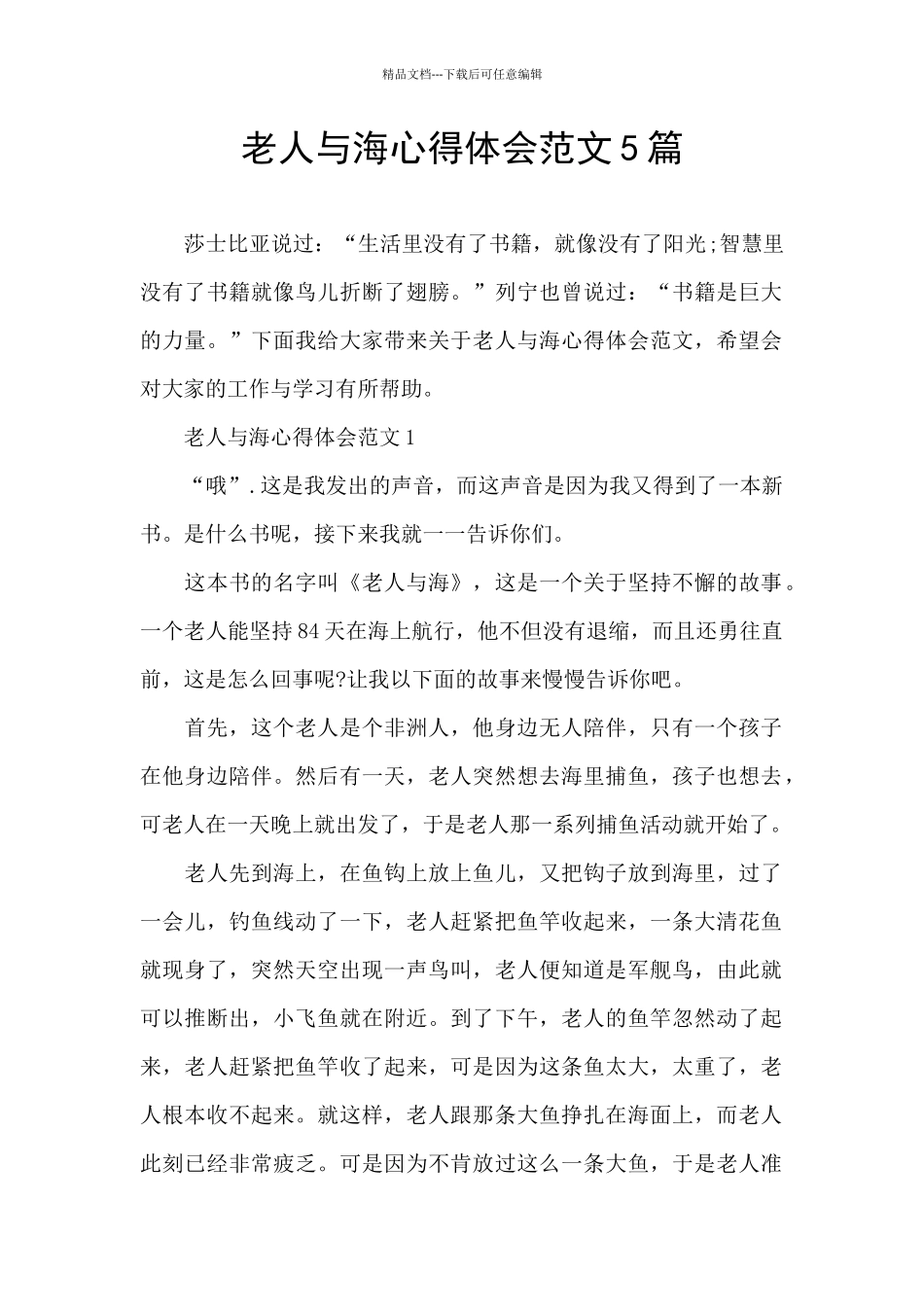 老人与海心得体会范文5篇_第1页