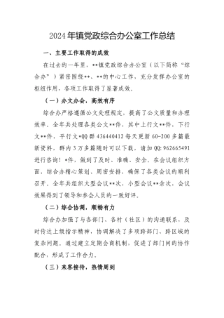 2024年工作总结（乡镇党政综合办公室）