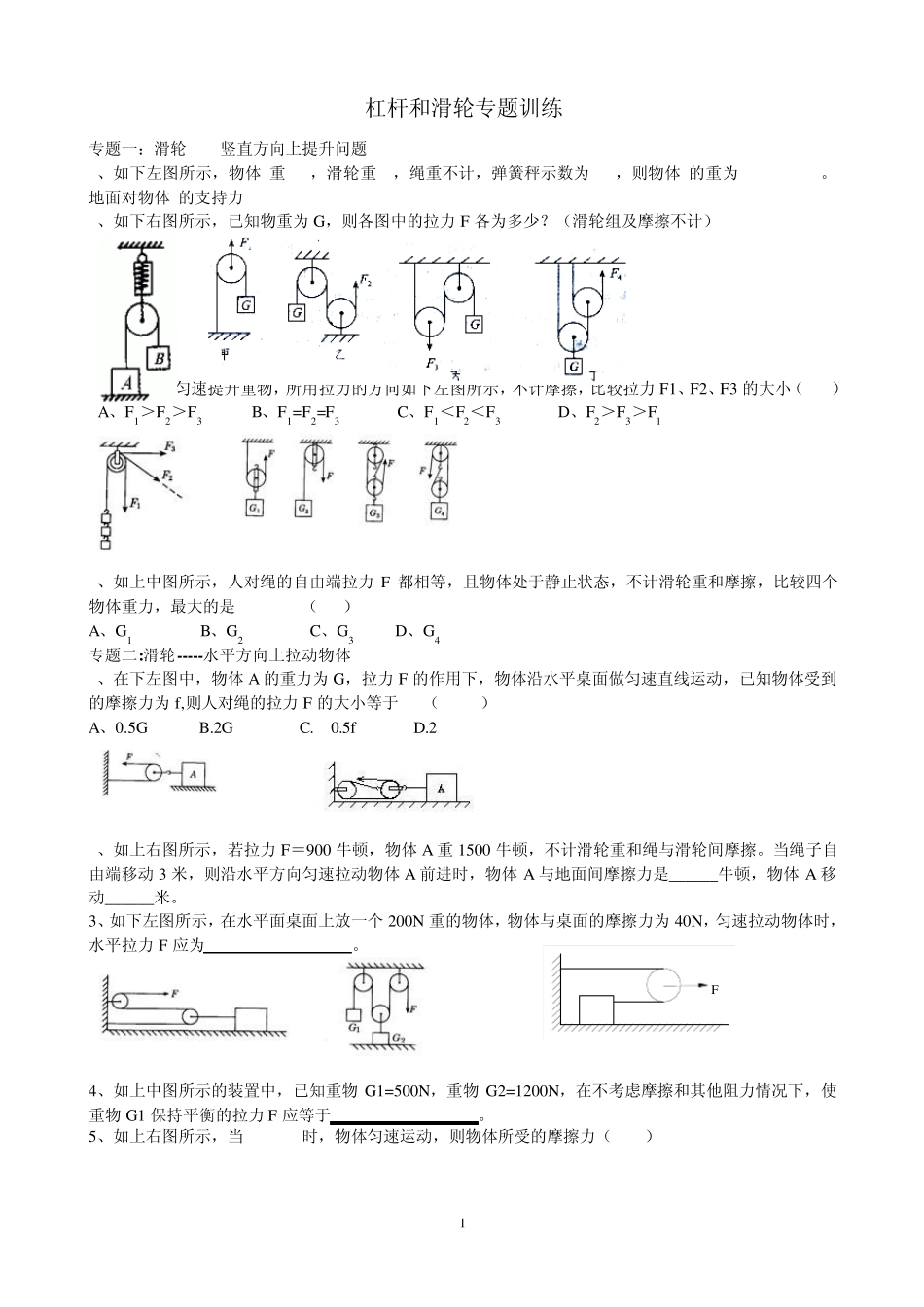 杠杆和滑轮专题训练_第1页