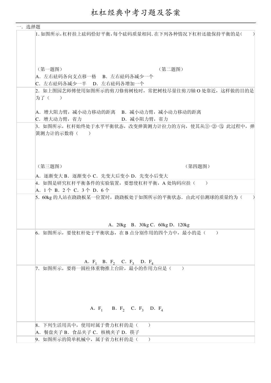 杠杠经典中考习题及答案_第1页