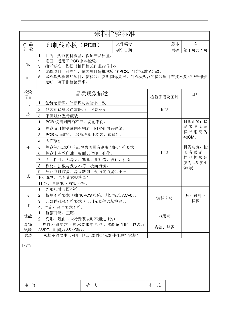 来料检验标准_第1页