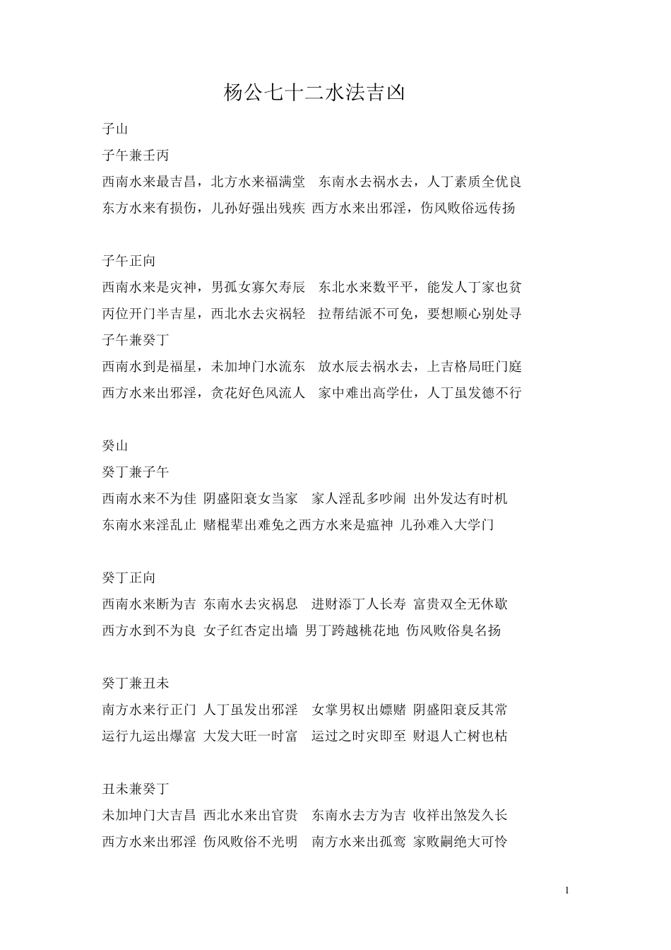 杨公七十二水法吉凶_第1页
