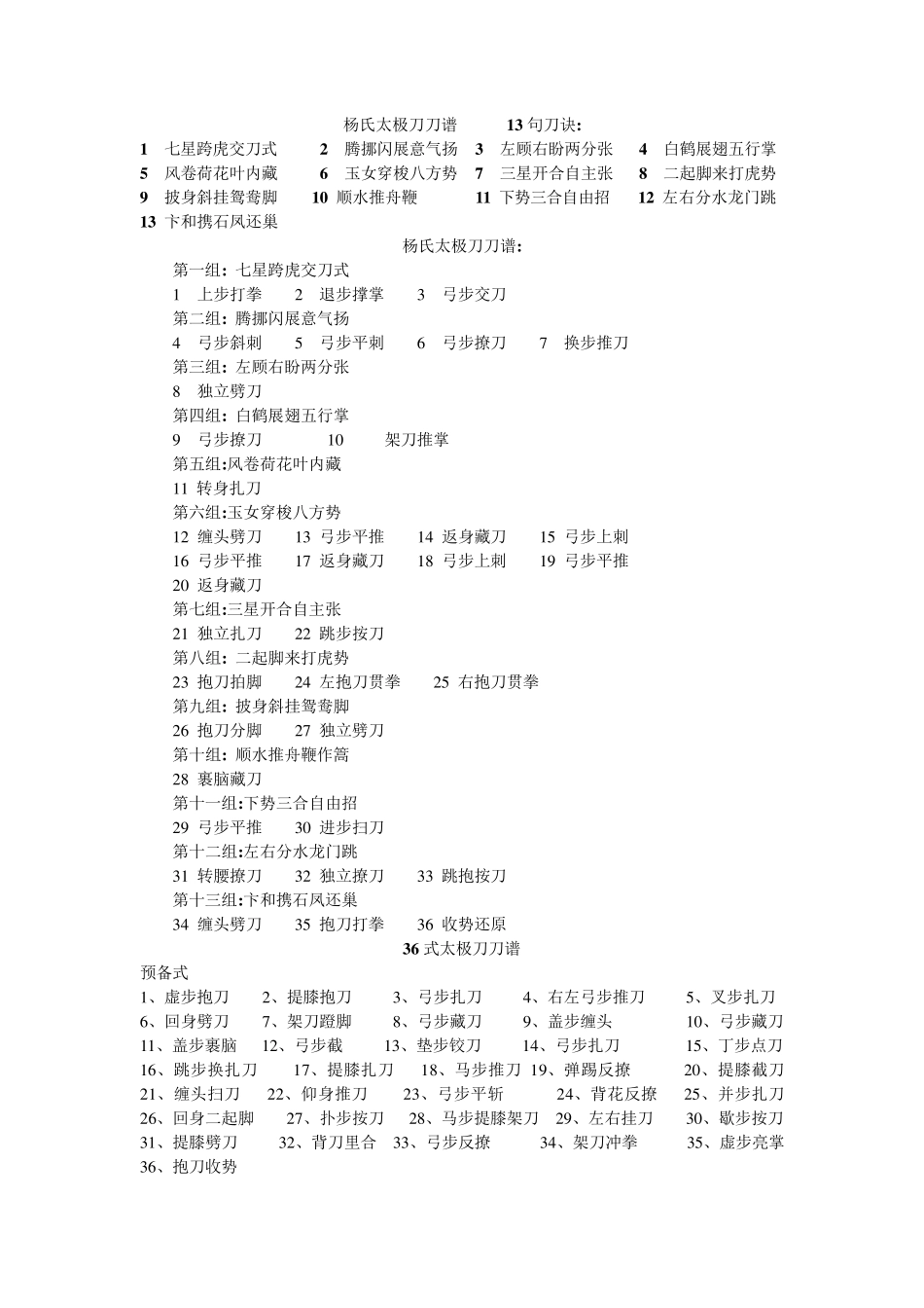 杨氏太极刀刀谱13句刀诀_第1页