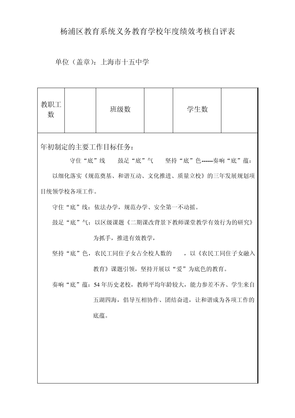 杨浦区教育系统义务教育学校年度绩效考核自评表_第1页