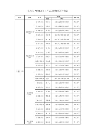 杭州市“律师进社区”活动律师值班时间表