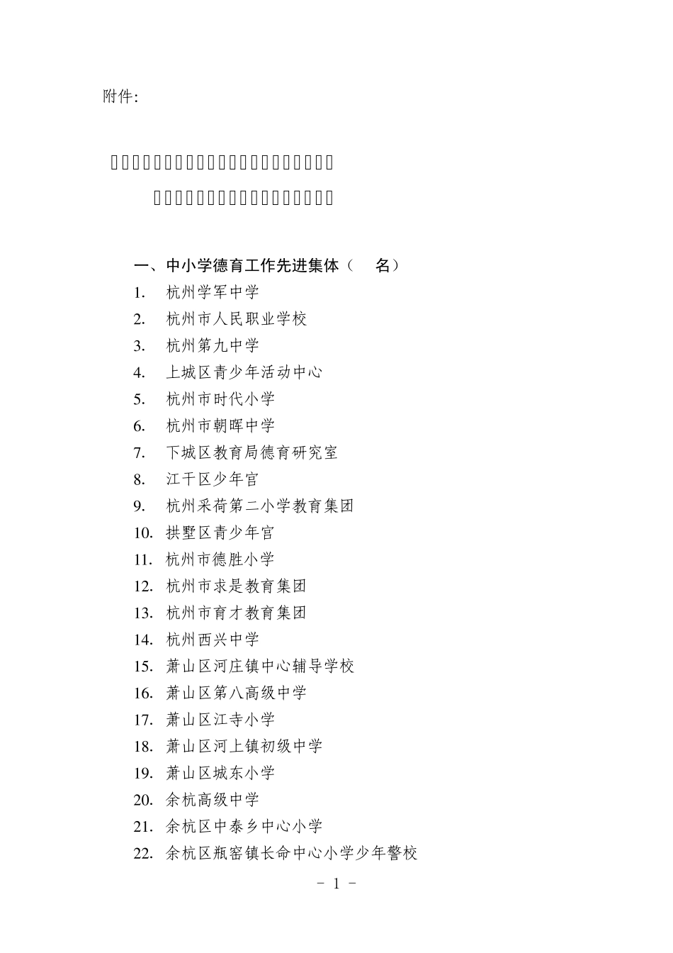 杭州市中小学德育工作先进集体、先进工作者_第1页