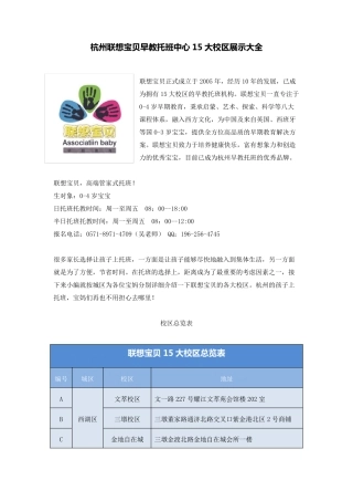 杭州联想宝贝早教托班中心15大校区展示大全