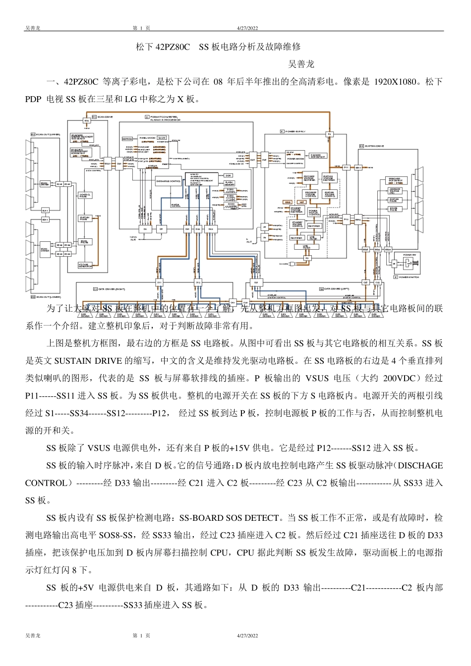 松下42PZ80CSS板电路分析及维修_第1页