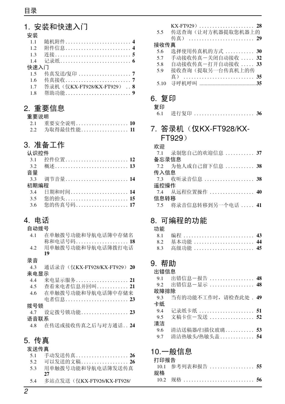 松下传真机FT922CN说明书_第2页