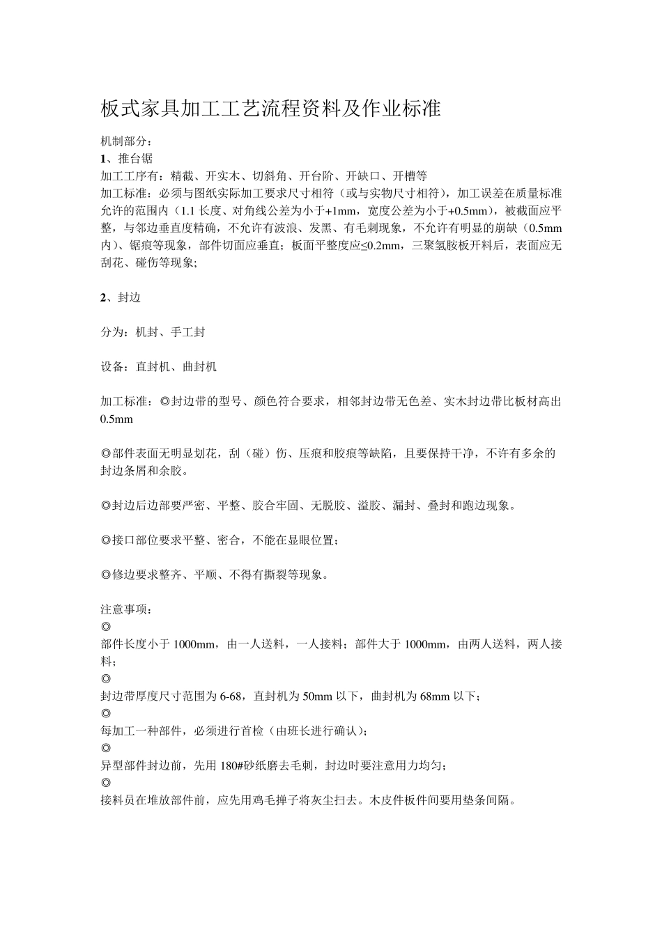 板式家具加工工艺流程资料及作业标准_第1页