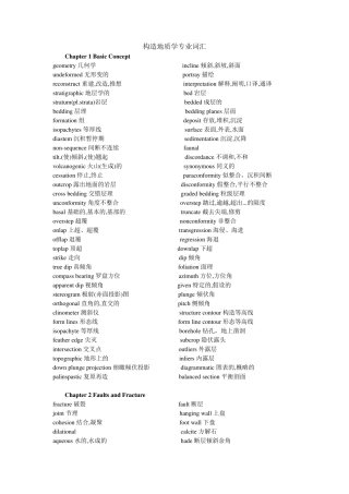 构造地质学专业词汇