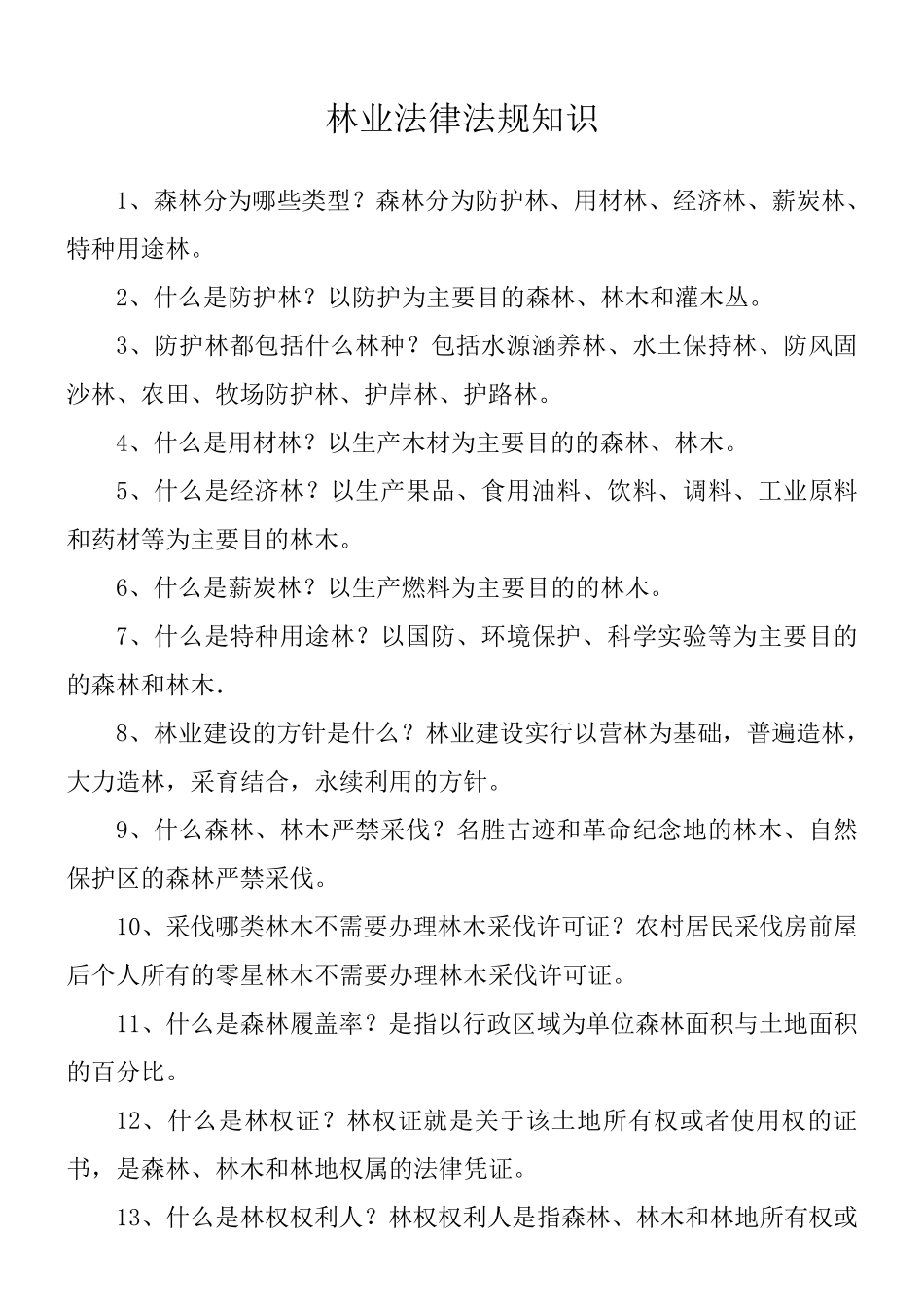 林业法律法规知识219个_第1页