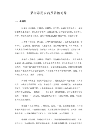 果树常用农药及防治对象