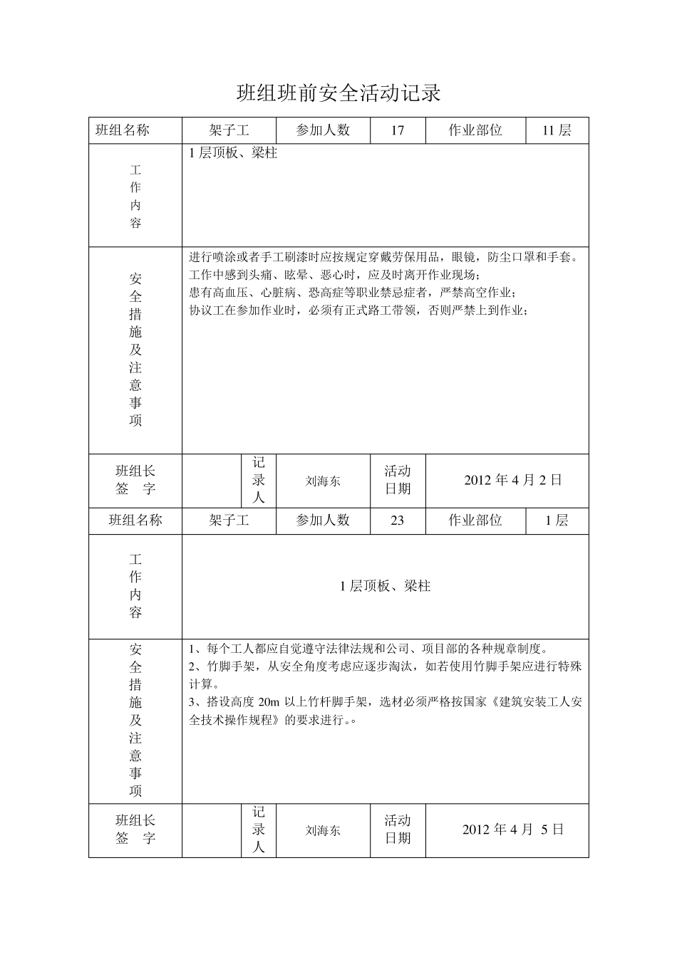 架子班组班前安全活动记录_第3页