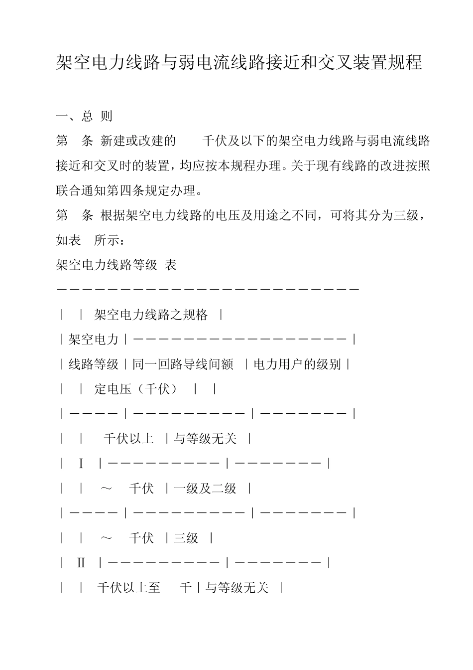 架空电力线路与弱电流线路接近和交叉装置规程_第1页