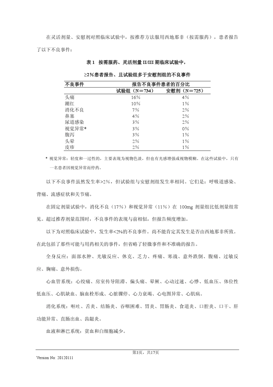 枸橼酸西地那非片说明书20120111(万艾可)_第3页