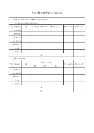 某写字楼物业管理费构成