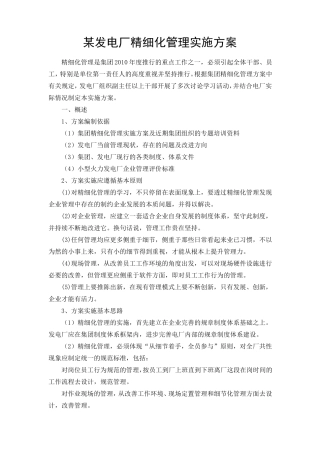 某发电厂精细化管理实施方案