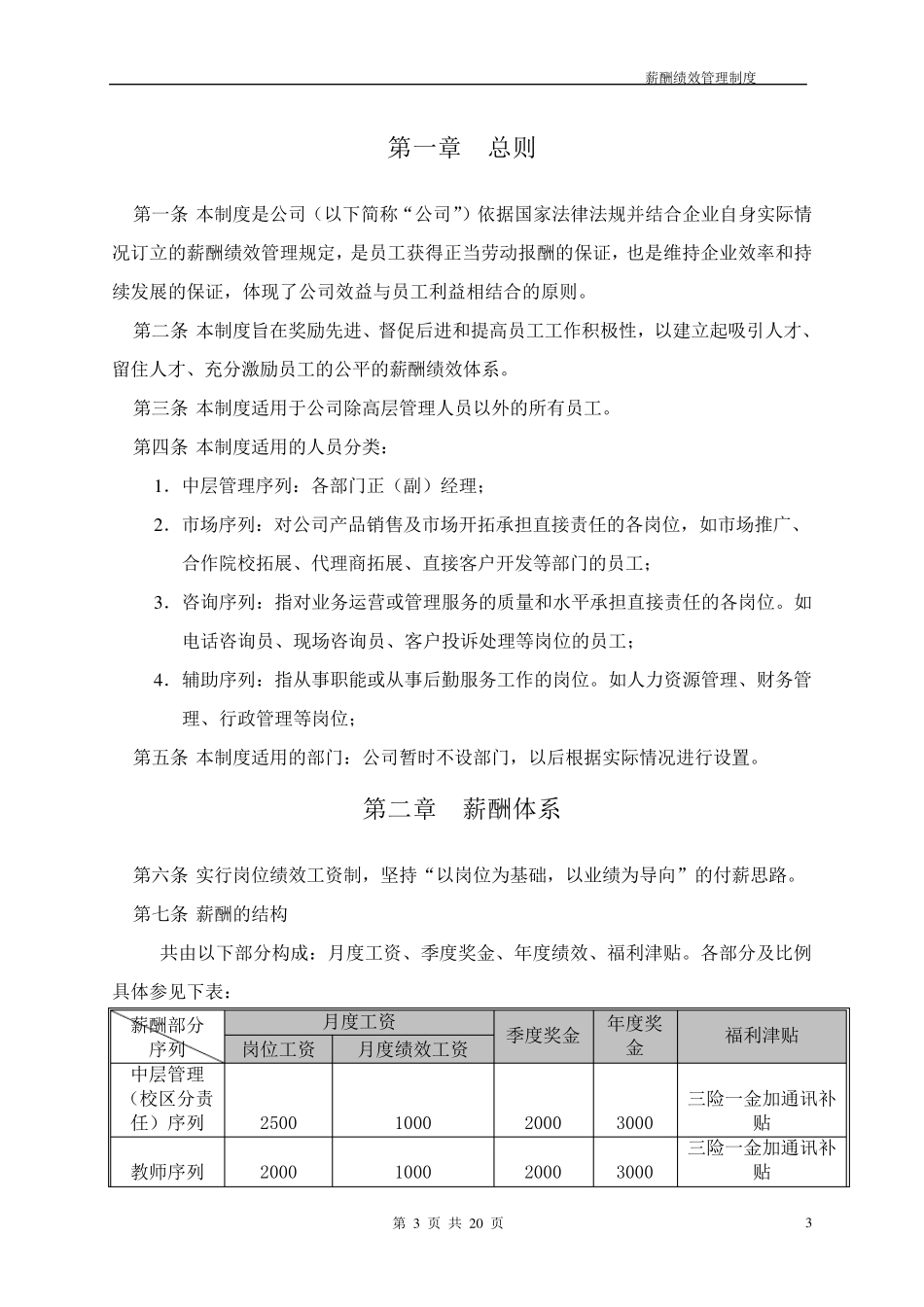 某培训学校薪酬绩效管理制度_第3页