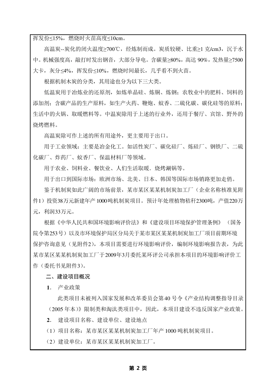 某机制炭加工厂年产1000吨机制炭项目机制木炭环评报告表_第2页