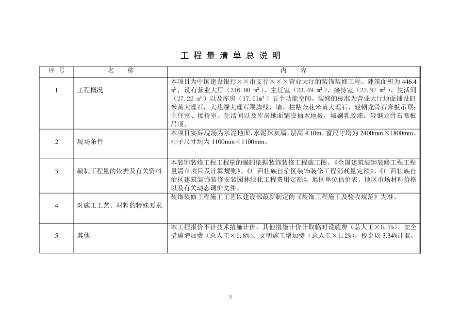 某银行营业大厅装饰工程预算工程量清单计价法)_第3页