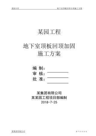 某项目地下室顶板回顶专项施工方案