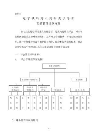 某高尔夫球场经营管理计划方案