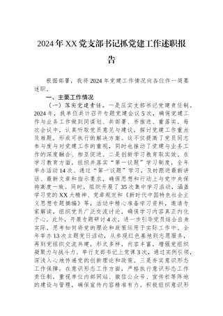 2024年XX党支部书记抓党建工作述职报告