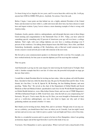 柯南·奥布莱恩达特茅斯学院2011毕业演讲英文全文