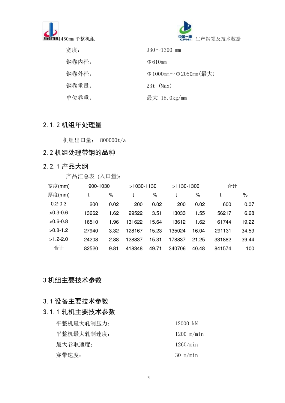 柳钢1450单机架平整机组工艺附件1：生产纲领及技术数据_第3页