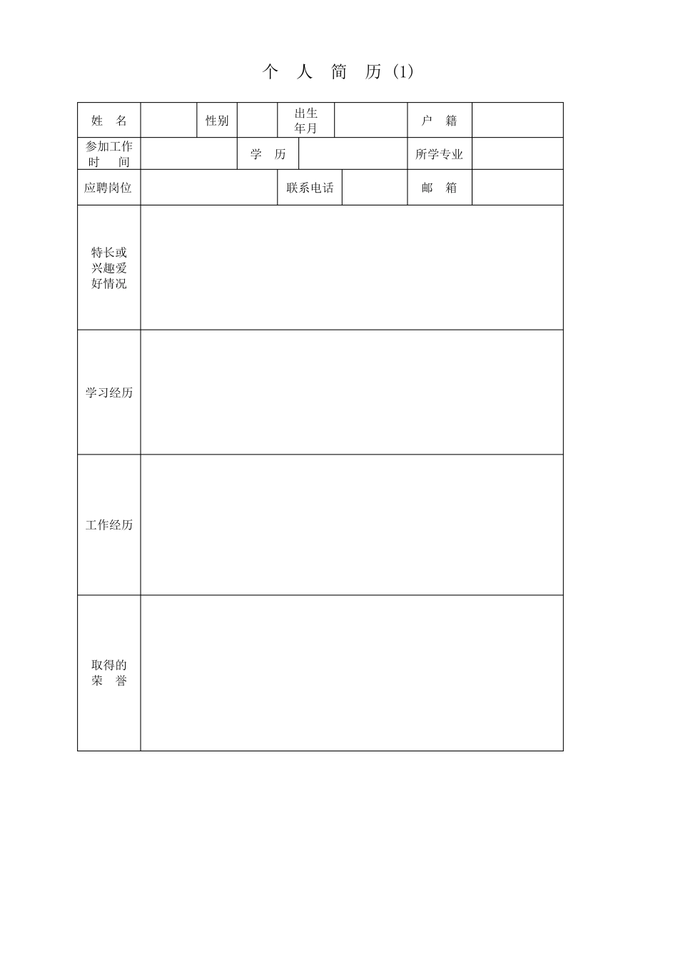 标准个人简历模板(6套,可编辑)免费下载_第1页