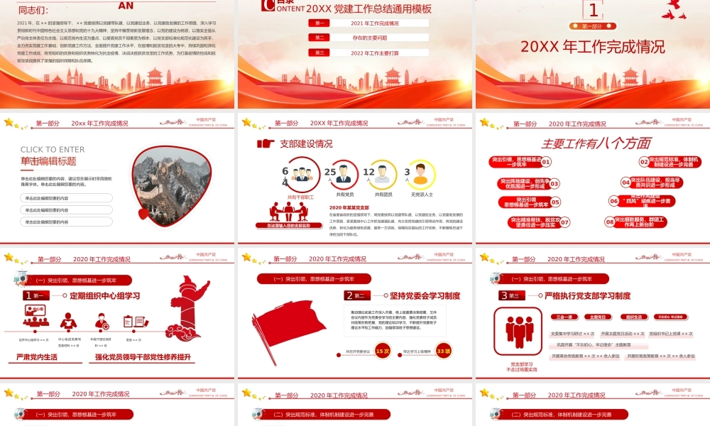 2024年党支部党建工作总结及下步工作打算PPT（20241230）