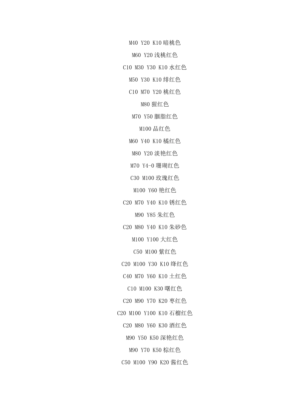 标准印刷四色值大全_第2页