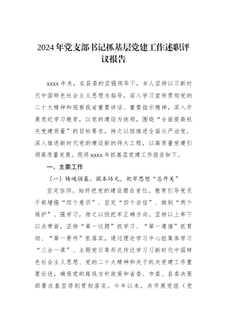2024年党支部书记抓基层党建工作述职评议报告