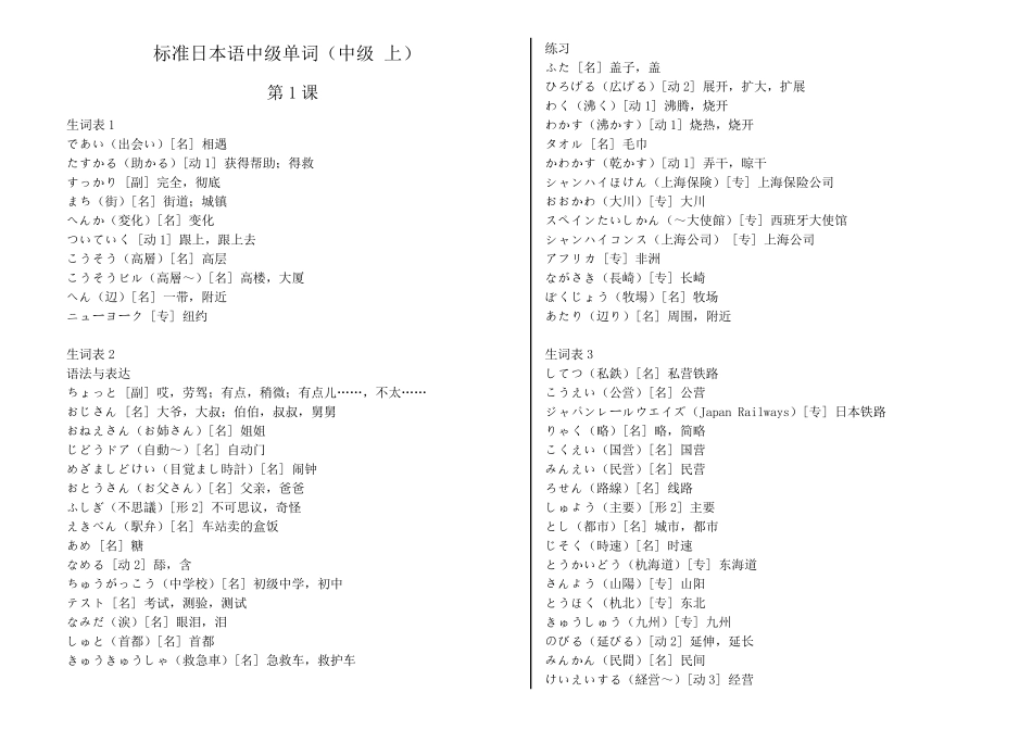 标准日本语中级单词(中级上)_第1页