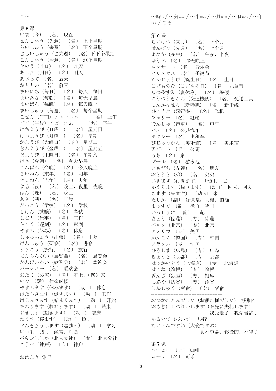 标准日本语初级课文词汇(上下册)_第3页