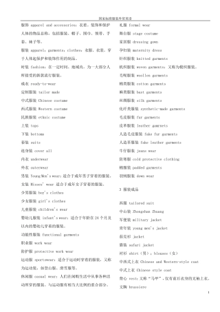 标准服装外贸英语免费的