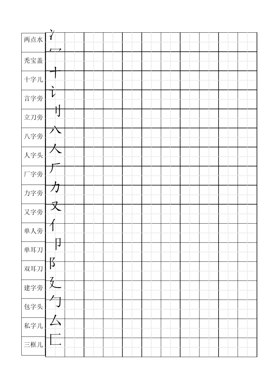 标准田字格偏旁部首儿童练字_第1页
